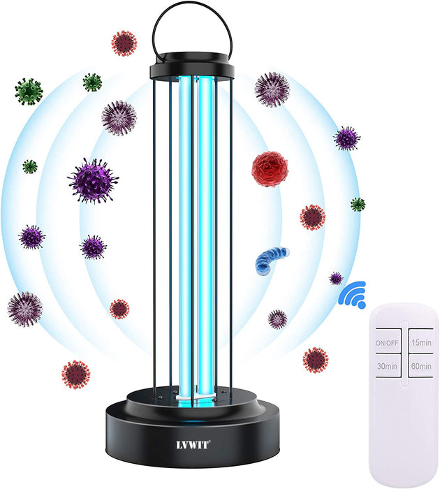 LVWIT Ultraviolet Germicidal UV Lamp 110V 38W Sterilization with Three-Step Timing Remote Control for Household Disinfection Living Room Bedroom Household