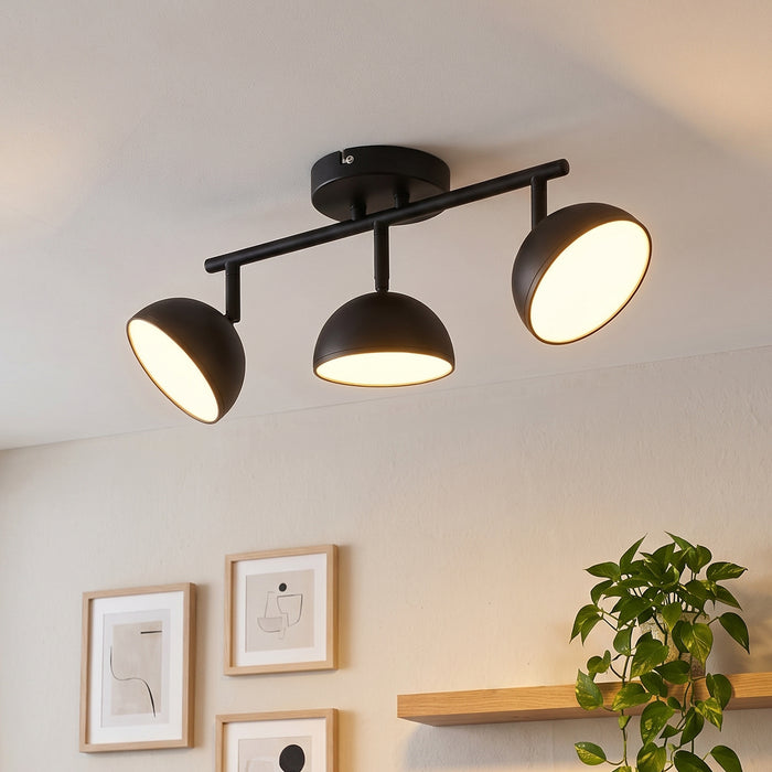 LVWIT Luminaire Plafonnier LED 3 Spots Noir, Spots de Plafond Abat-jour Hémisphérique, Luminaires Intérieur Socle Linéaire Avec ampoule GX53, Convient au Couloir, Cuisine, Chambre