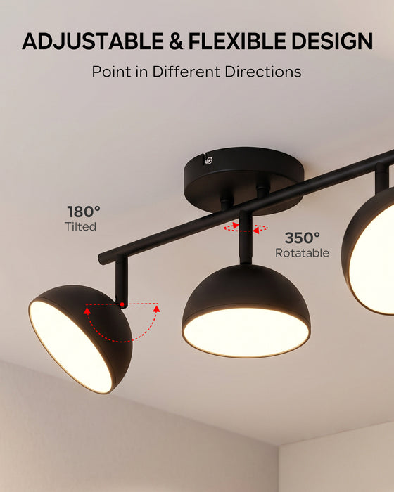LVWIT Luminaire Plafonnier LED 3 Spots Noir, Spots de Plafond Abat-jour Hémisphérique, Luminaires Intérieur Socle Linéaire Avec ampoule GX53, Convient au Couloir, Cuisine, Chambre