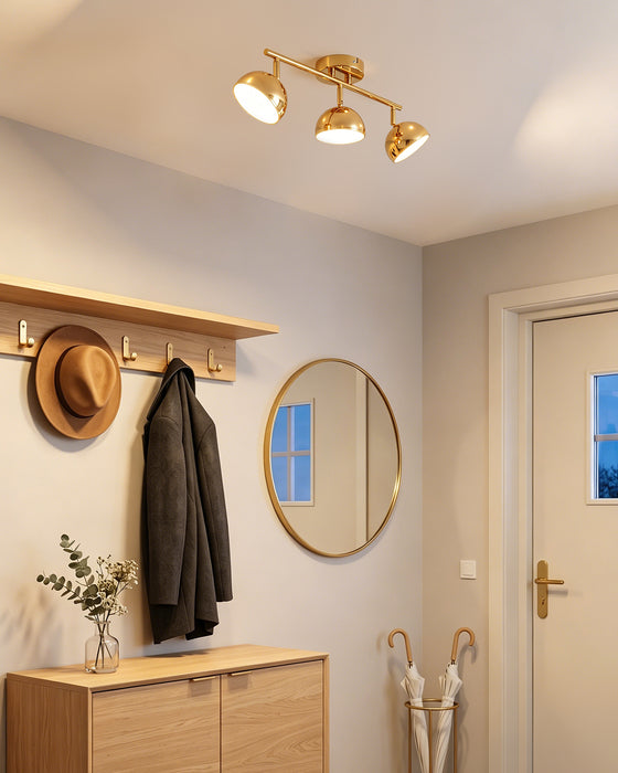 LVWIT Luminaire Plafonnier LED 3 Spots Doré, Spots de Plafond Abat-jour Hémisphérique, Luminaires Intérieur Socle Linéaire Avec ampoule GX53, Convient au Couloir, Cuisine, Chambre