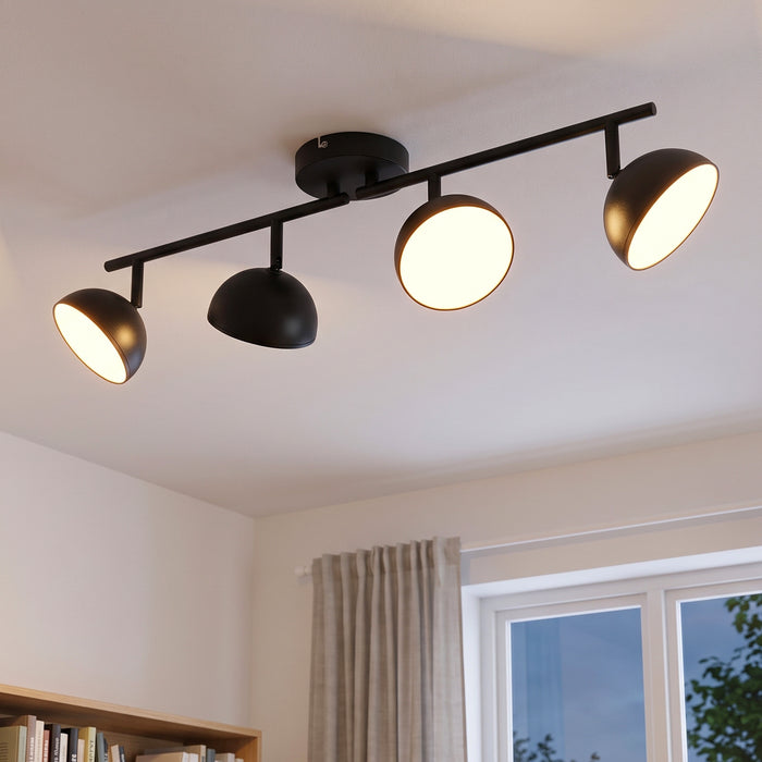 LVWIT Luminaire Plafonnier LED 4 Spots Noir, Spots de Plafond Abat-jour Hémisphérique, Luminaires Intérieur Socle Linéaire Avec ampoule GX53, Convient au Couloir, Cuisine, Chambre