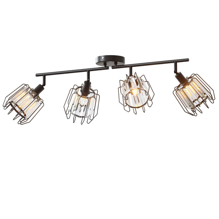 LVWIT Luminaire Plafonnier LED 4 Spots Noir, E14 Spot de Plafond en Cristal, Luminaires Intérieur Orientable, Rampe Spot LED Mural Cuisine, Chambre (Sans Ampoules)