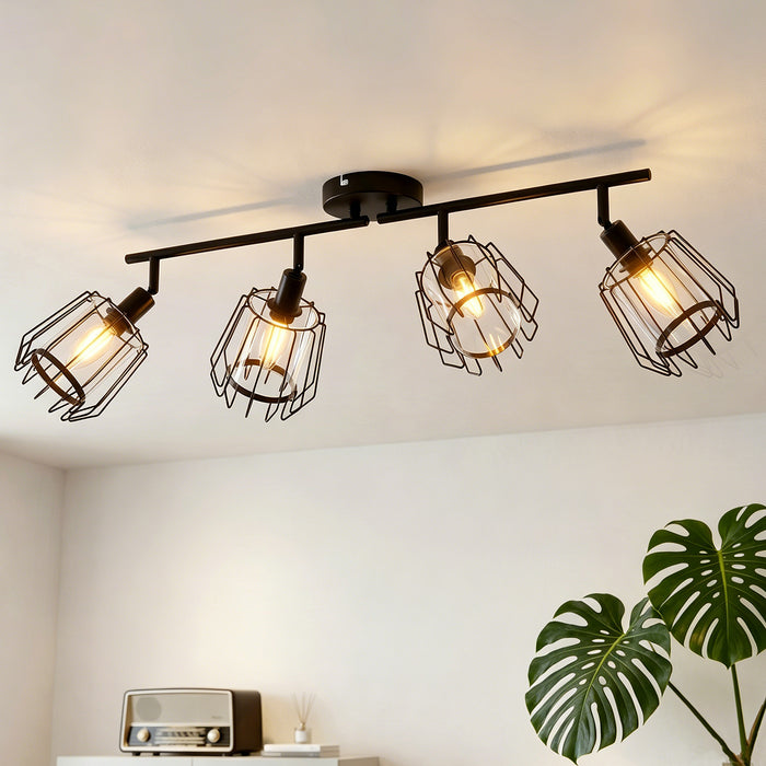 LVWIT Plafonnier LED 4 Spots, E14 Luminaire Intérieur avec Abat-jour en Acrylique, Noir Spot de Plafond Orientable, Plafonnier Cuisine, Chambre, Salon, salle à Manger (Sans Ampoules)