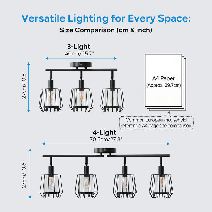 LVWIT Plafonnier LED 4 Spots, E14 Luminaire Intérieur avec Abat-jour en Acrylique, Noir Spot de Plafond Orientable, Plafonnier Cuisine, Chambre, Salon, salle à Manger (Sans Ampoules)