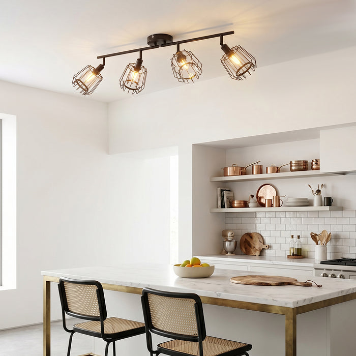 LVWIT Plafonnier LED 4 Spots, E14 Luminaire Intérieur avec Abat-jour en Acrylique, Noir Spot de Plafond Orientable, Plafonnier Cuisine, Chambre, Salon, salle à Manger (Sans Ampoules)