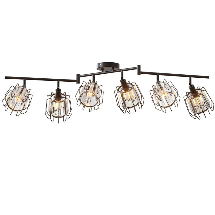 LVWIT Luminaire Plafonnier LED 6 Spots, E14 Luminaires Intérieur Orientable Noir, Spot de Plafond en Cristal, Plafonnier Salon, salle à Manger, Cuisine, Chambre (Sans Ampoules)