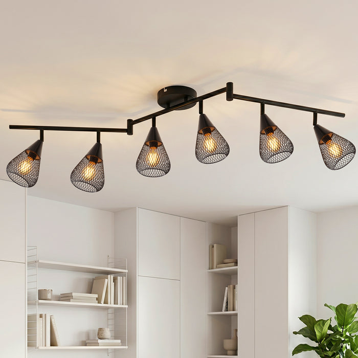 LVWIT Plafonnier Spot 6 Spots Noir - Abat Jour Plafond - E14 Spots Plafonnier Orientables Cuisine, Couloir, Chambre - Barre de Spot Moderne (Sans Ampoule)