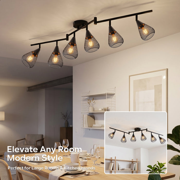 LVWIT Plafonnier Spot 6 Spots Noir - Abat Jour Plafond - E14 Spots Plafonnier Orientables Cuisine, Couloir, Chambre - Barre de Spot Moderne (Sans Ampoule)