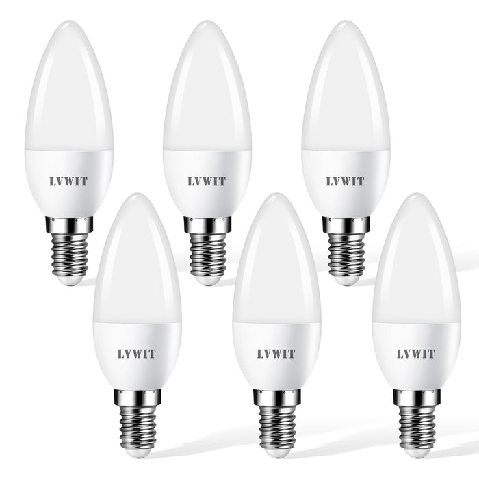 LVWIT Lampadina a LED E14 Candela, 4.9W Equivalenti a 40W, 6500K, Luce Bianca Fredda, 470Lm, Forma Candela C37, Risparmio Energetico, Non Dimmerabile, Pacco da 6 Pezzi