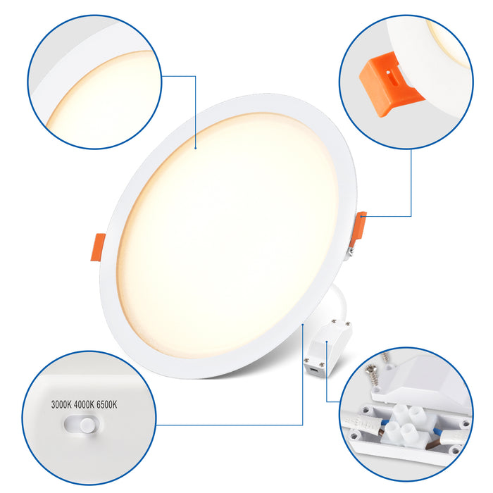 LVWIT Downlights for Ceiling,24W Led Recessed Downlight Ceiling,Round Panel Light,Dimmable Led Spot Lights,2650LM,3000K,4000K,6500K,Spotlights Ceiling Lights for Bathroom Kitchen Living Room(4 PCS）