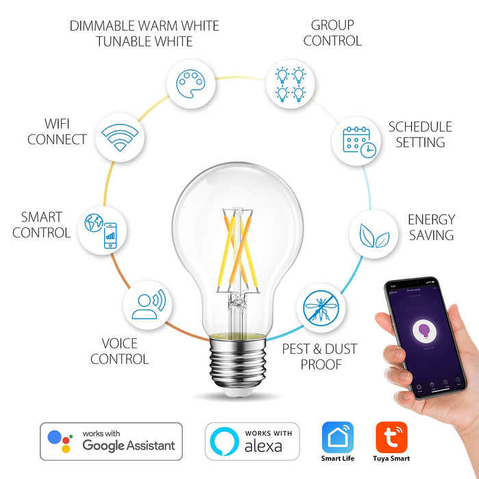 E27 Inteligente WiFi LED Bombillas 806Lm