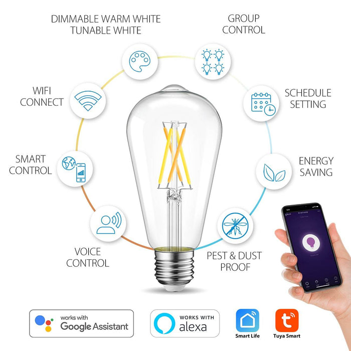 E27 Inteligente WiFi LED Bombillas ST64 806Lm