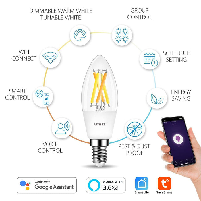 E14 Smart Wifi LED Bulb, C35 470Lm