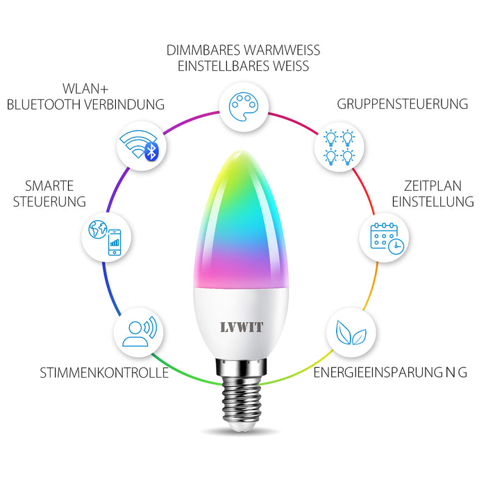 E14 Smart Kerzenlampe, C37 470Lm 2er Pack