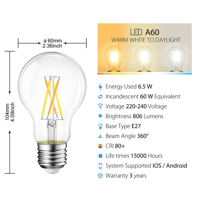 E27 Inteligente WiFi LED Bombillas 806Lm