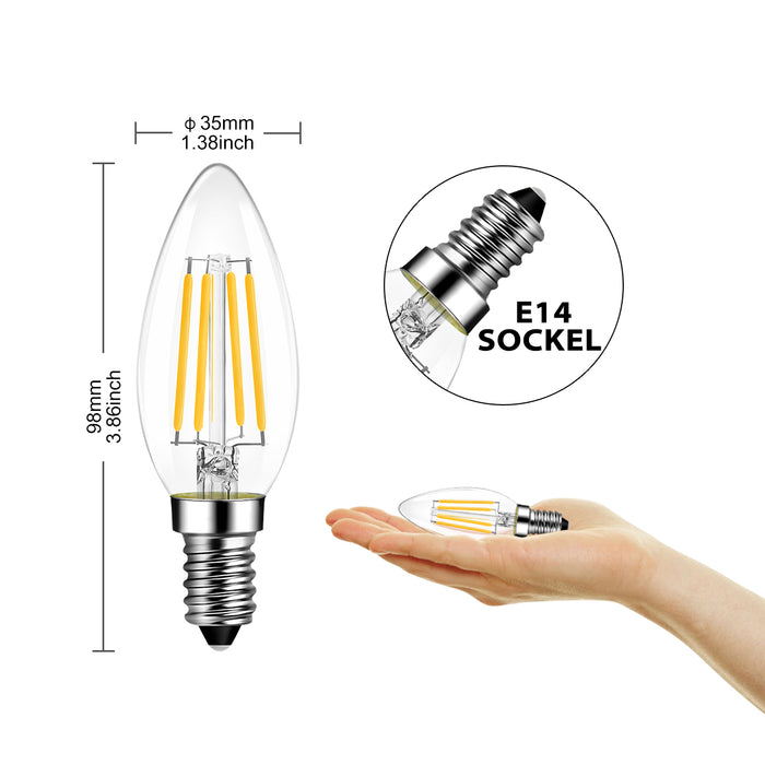 E14 LED Filament Kerzenlampe für Kronleuchter 470LM 6500K