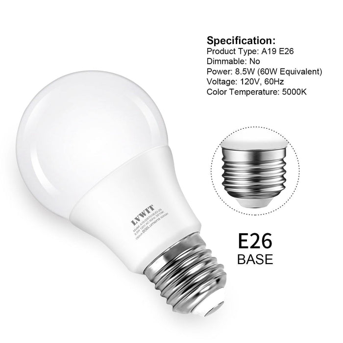 E26 LED Light Bulbs, 806Lm A19 6&16/Pack