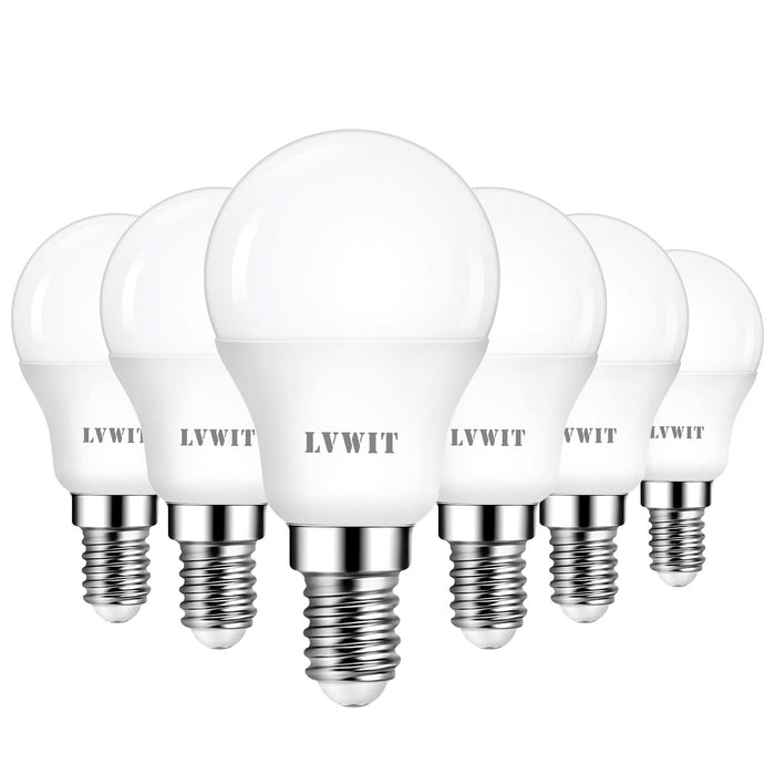 LVWIT Lampadina LED Attacco E14 Forma P45, 6.5W Equivalente a 60W, Luce Bianca Fredda 6500K, Flusso Luminoso 806LM, Risparmio Energetico, Consumo Basso, Non Dimmerabile, Pacco da 6 Unità