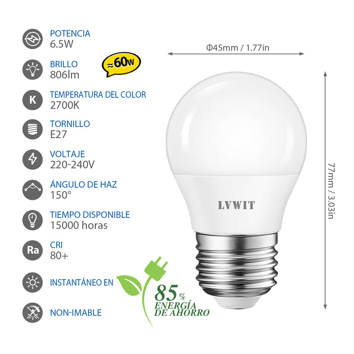 Bombillas LED E27 Golf, 6.5W 806LM