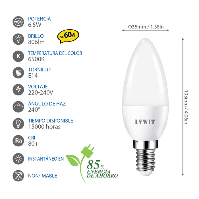 E14 Bombilla de Vela 6.5W