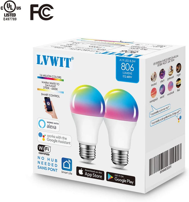 E26 WiFi Smart Light Bulbs, 806Lm A19