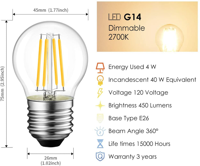 E26 LED Globe Bulbs, 420Lm G14