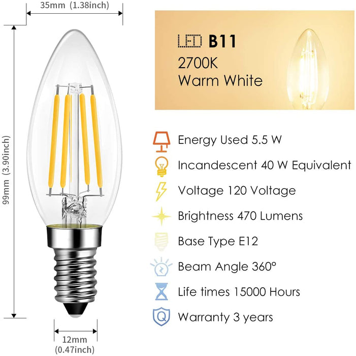 E12 LED Light Bulbs, 470Lm B11 Non-Dimmable