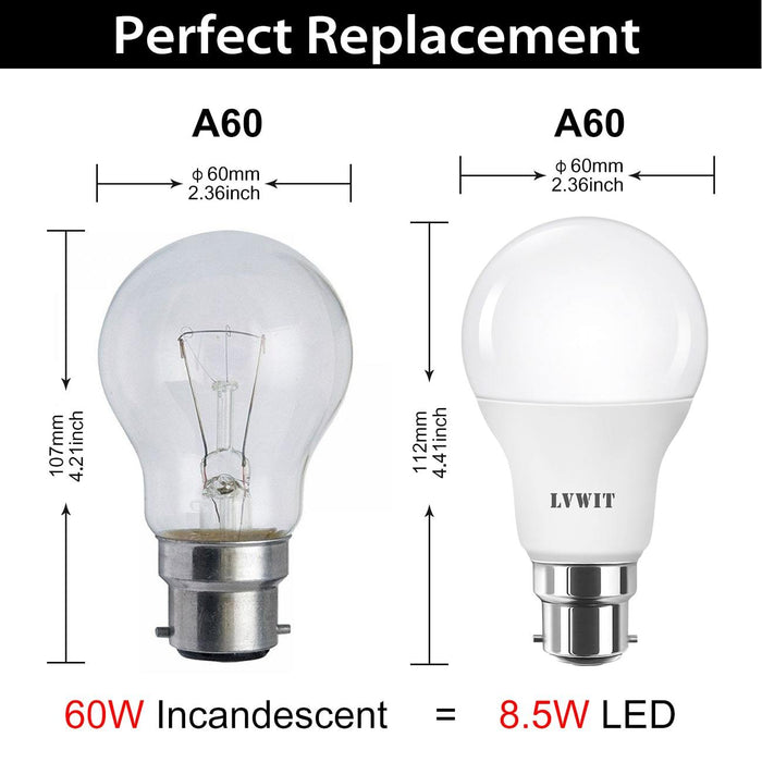 B22 LED Light Bulbs, 806Lm A60 9PCS