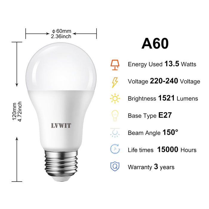 E27 LED Ampoule LED, 1521Lm A60 6500K