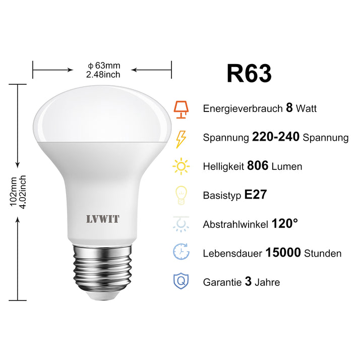 E27 LED Reflektor Glühbirnen, R63 806Lm 2700K