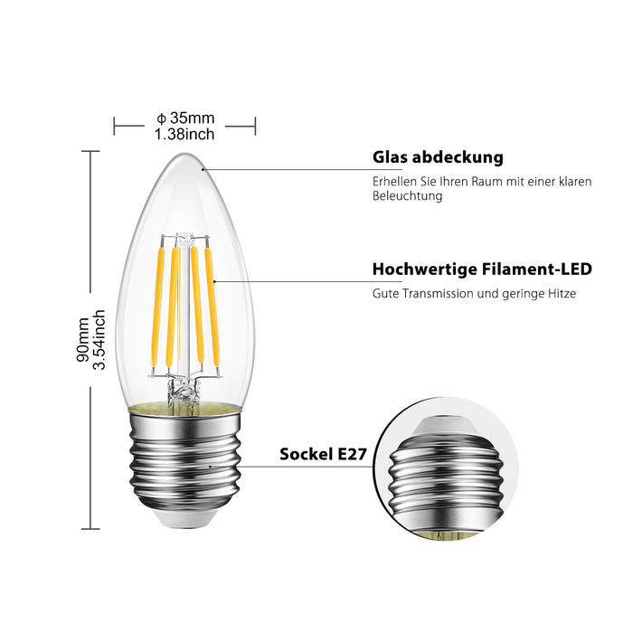 E27 LED Glühbirne Warmweiß 4W 6er Pack