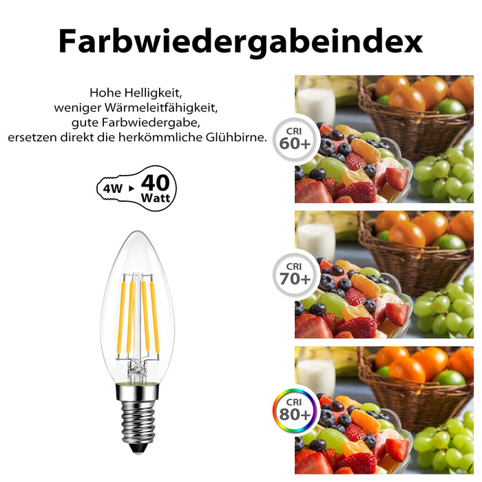 E14 LED Filament Kerzenlampe für Kronleuchter 470LM 2700K