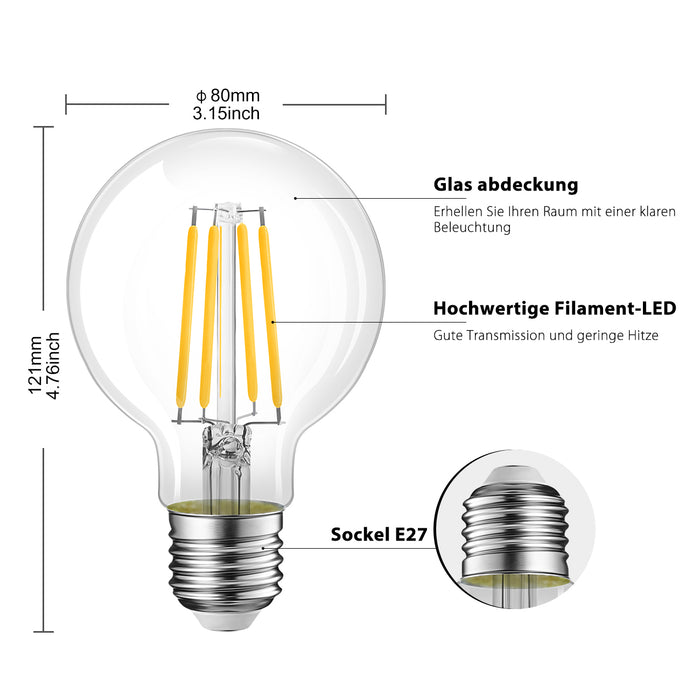 E27 LED Glühlampe, G80 806Lm