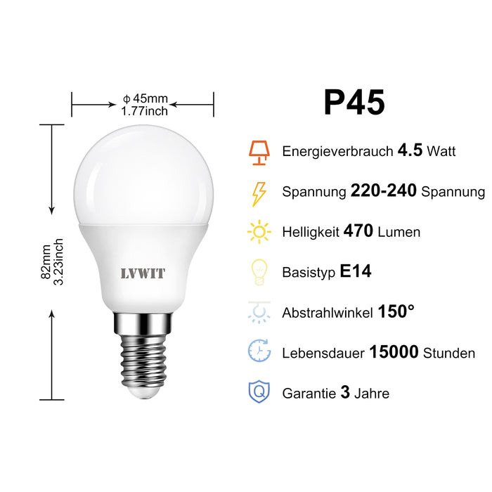 E14 LED Glühbirnen, P45 470LM 6500K