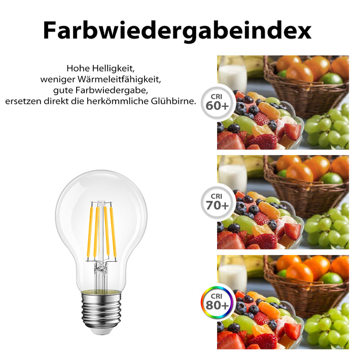 E27 LED Glühlampe Filament, A60 4W Klar