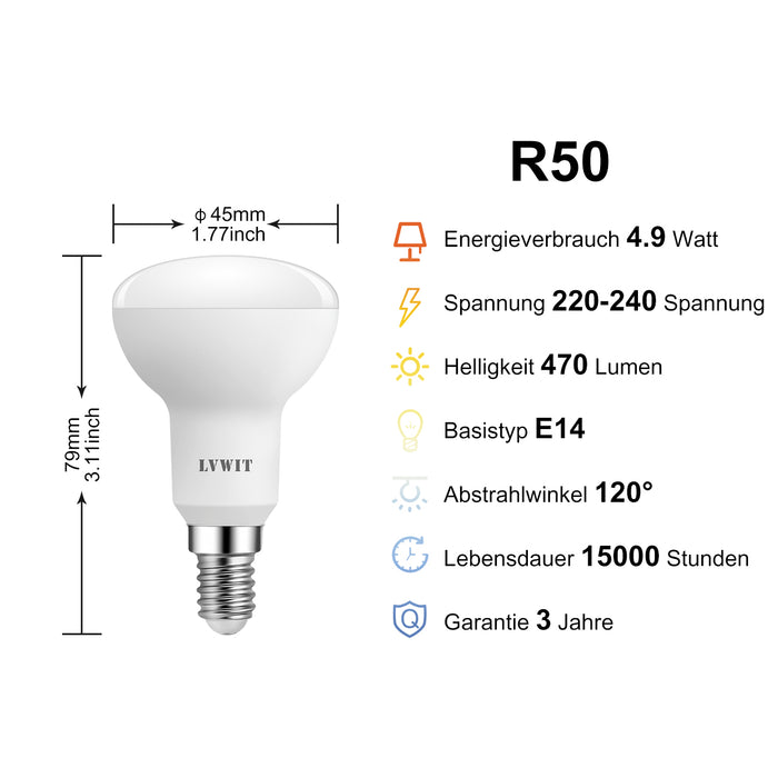 E14 LED Reflektor Glühbirnen, R50 470Lm Klatweiss