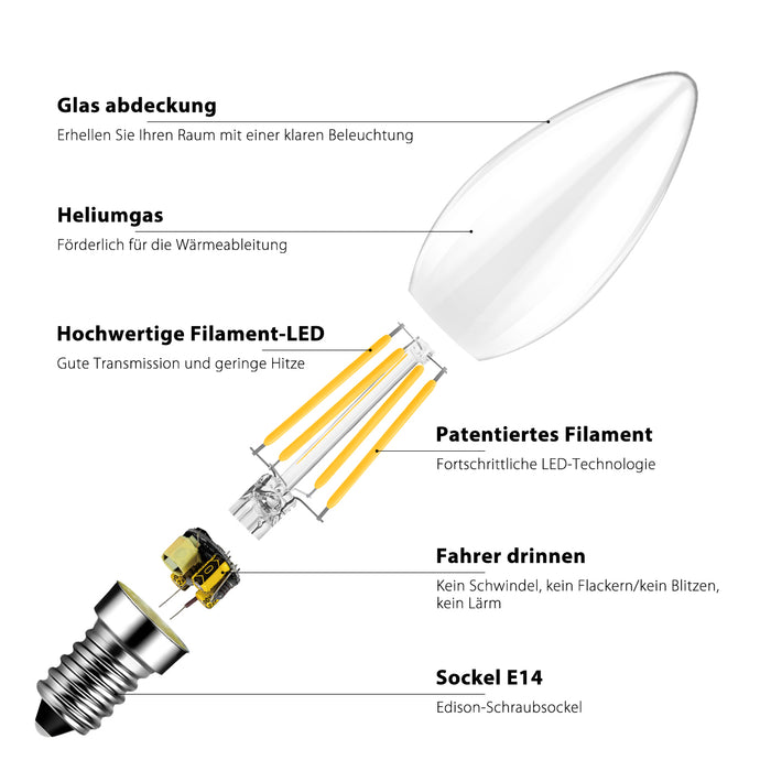 E14 LED Filament Glühbirne für Kronleuchter 806Lm