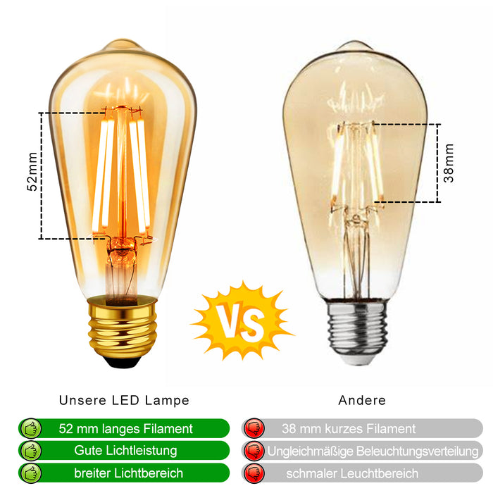 E27 LED Filament Glühbirne, ST64 Gold 6.5W