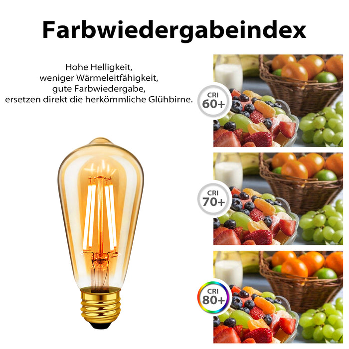 E27 LED Filament Glühbirne, ST64 Gold 6.5W