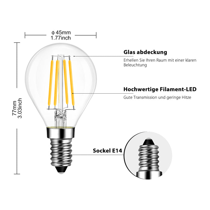 E14 LED Glühlampe Filament, G45 5.5W