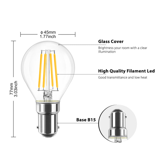 LVWIT 4W Small Bayonet B15 Golf Ball Led Filament,40W Equivalent,470Lm, Warm White 2700K