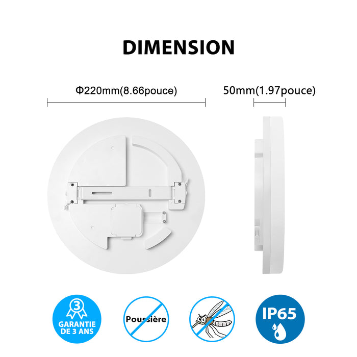 LVWIT Plafonnier LED Rond 18W 1800LM 4000K Blanc Neutre Ø220mm*50mm