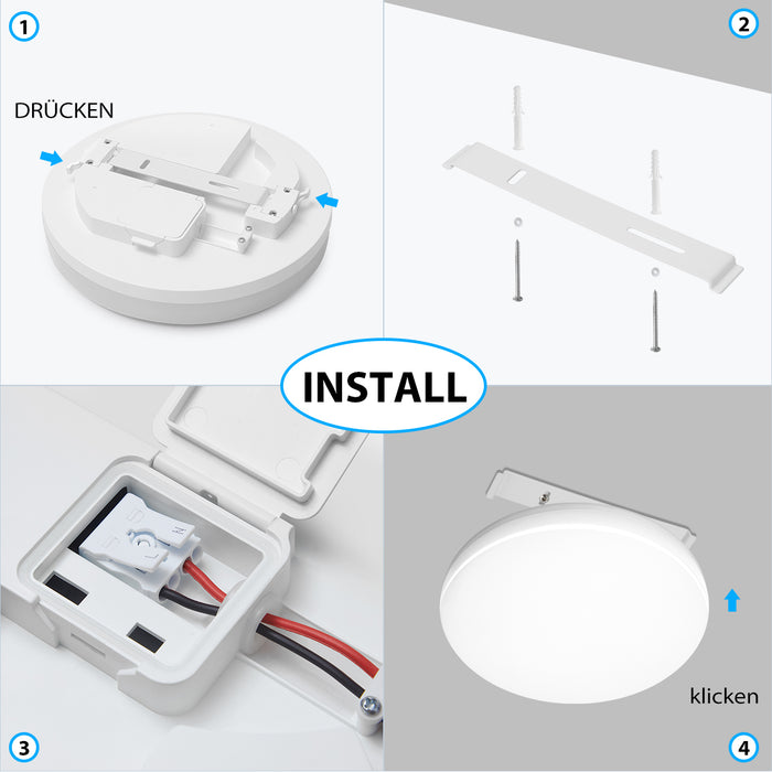 LVWIT Wasserdichte LED Deckenleuchte 18W Ø22cm