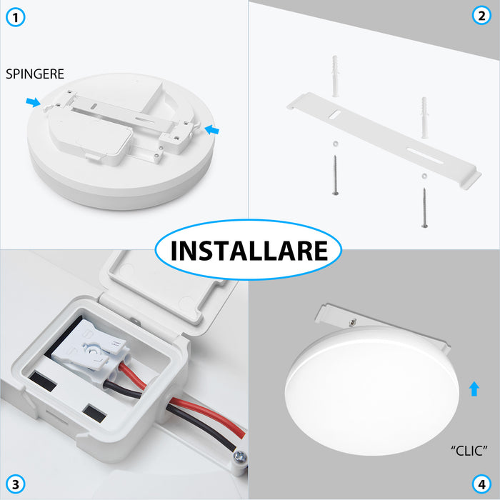 LVWIT Plafoniera LED 18W 1800LM IP65 Impermeabile 4000K Luce Bianca Neutra Ø220mm*50mm