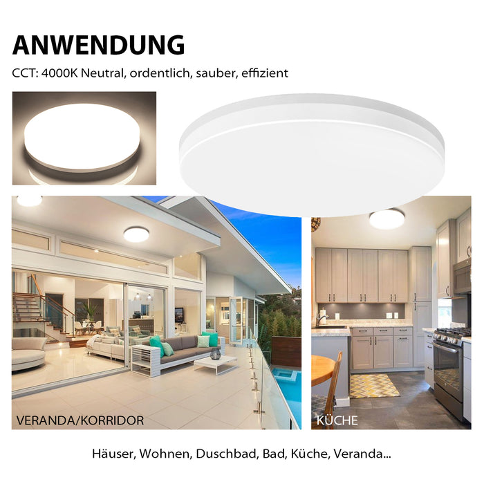 LVWIT Wasserdichte LED Deckenleuchte 24W Ø33cm