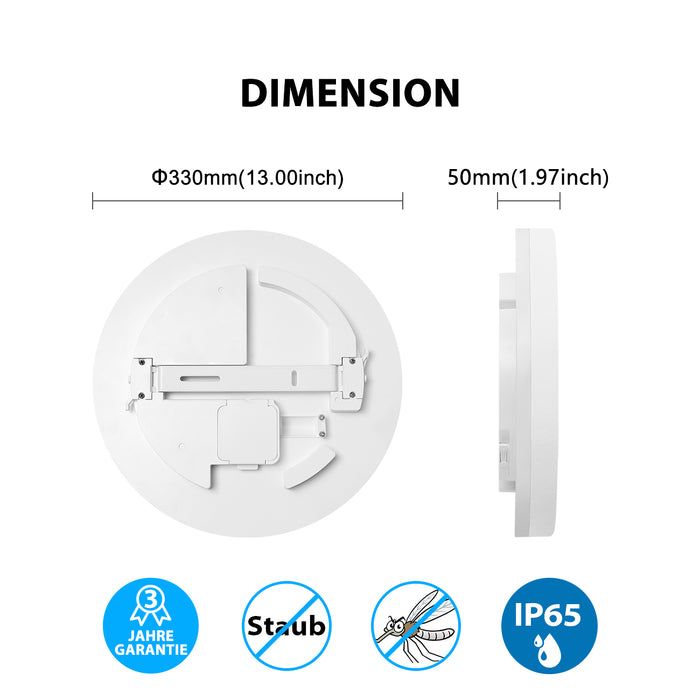 LVWIT Wasserdichte LED Deckenleuchte 24W Ø33cm