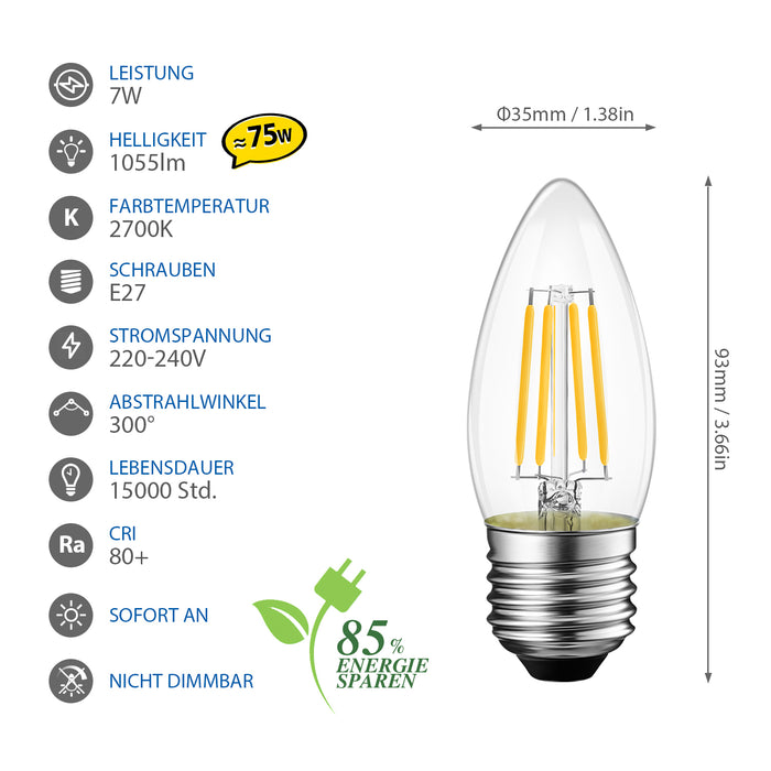 E27 LED Glühbirne Warmweiß 7W