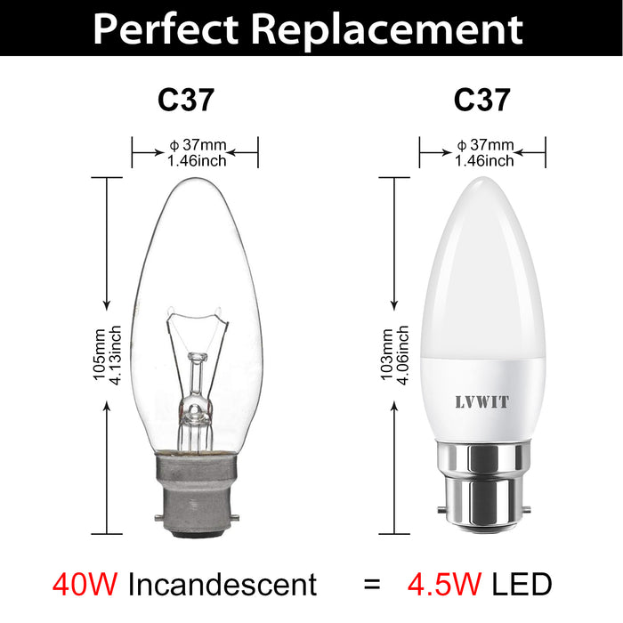 B22 Candle Bulbs, C37 470Lm 6PCS