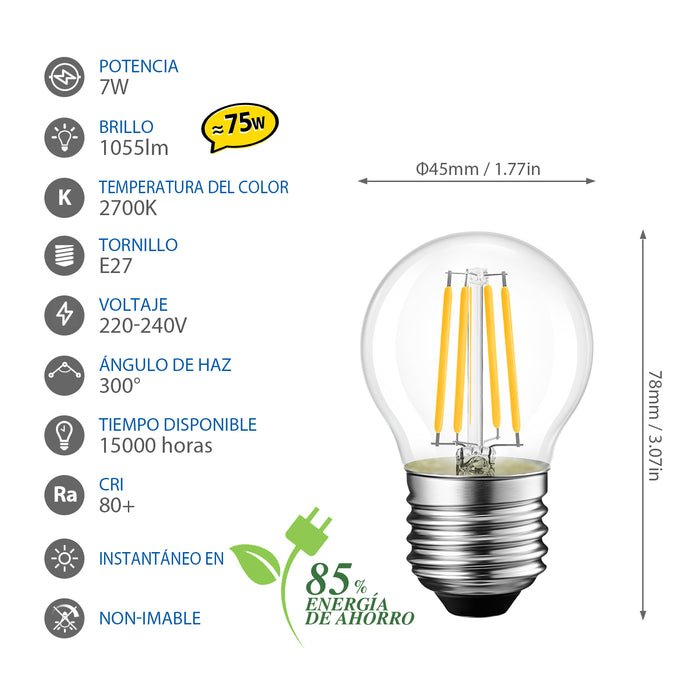 Bombillas Golf de Filamento LED E27 7W