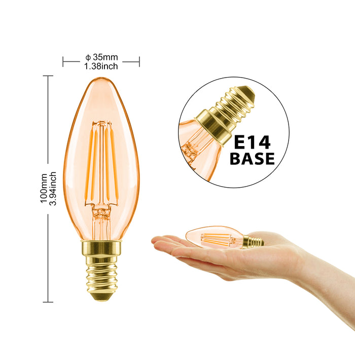 LVWIT E14 Vintage LED Filament Candle Bulbs